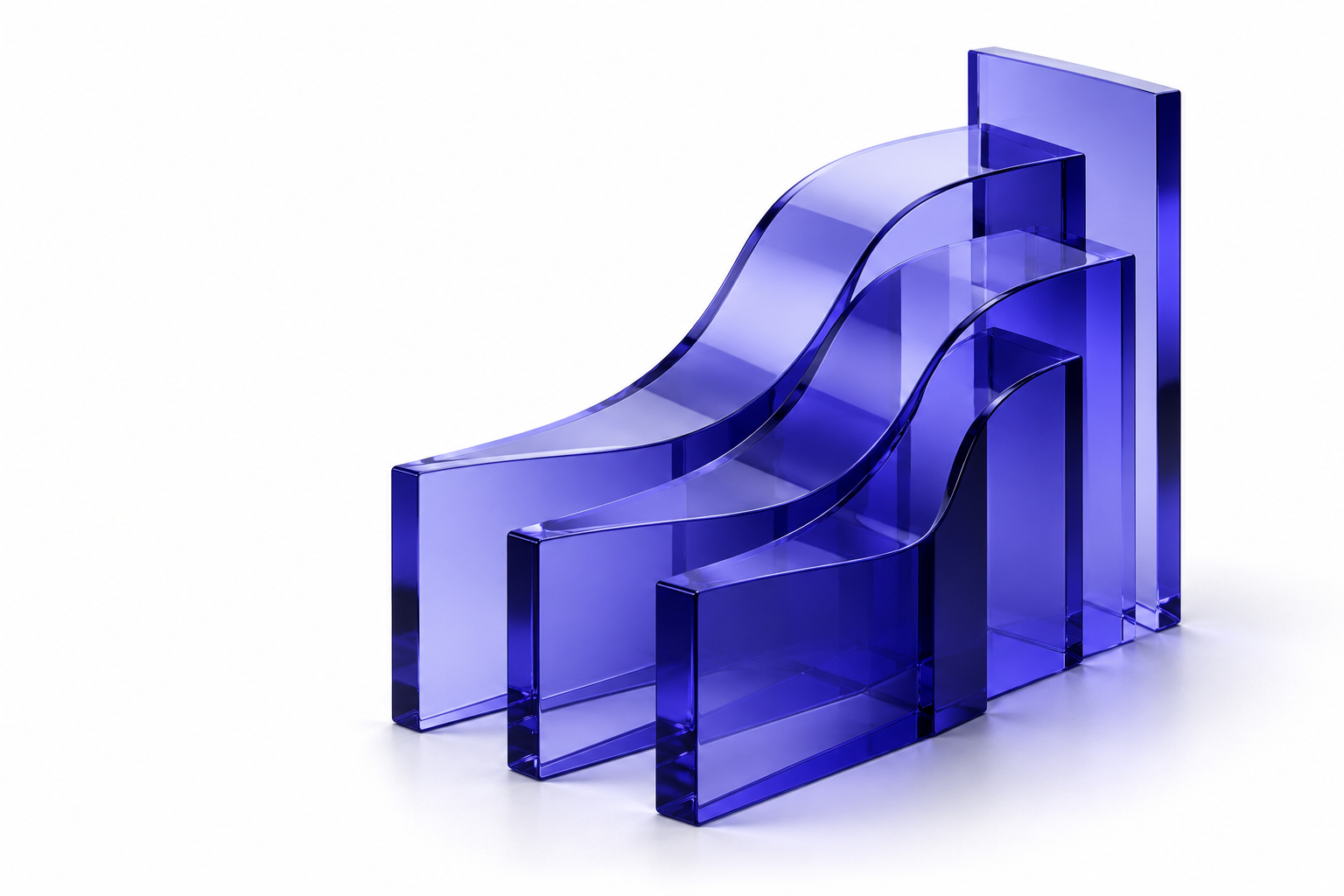 Five connected indigo glass forms, representing a unified approach to digital work